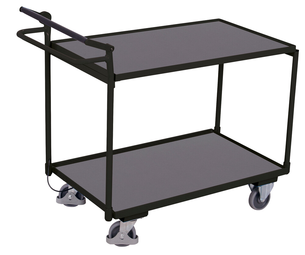 Table trolley with2 load surfaces and dead man’s brake