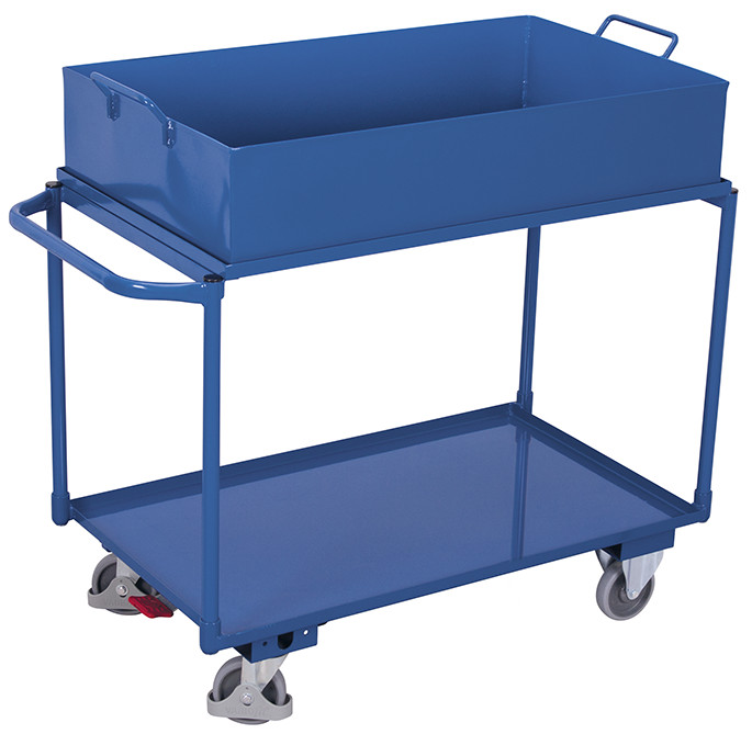 Table trolley with 2 load surfaces and removable steel-sheet pan