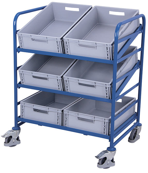 Euro container trolley wih 6 plastic crates Euro container trolley wih 6 plastic crates