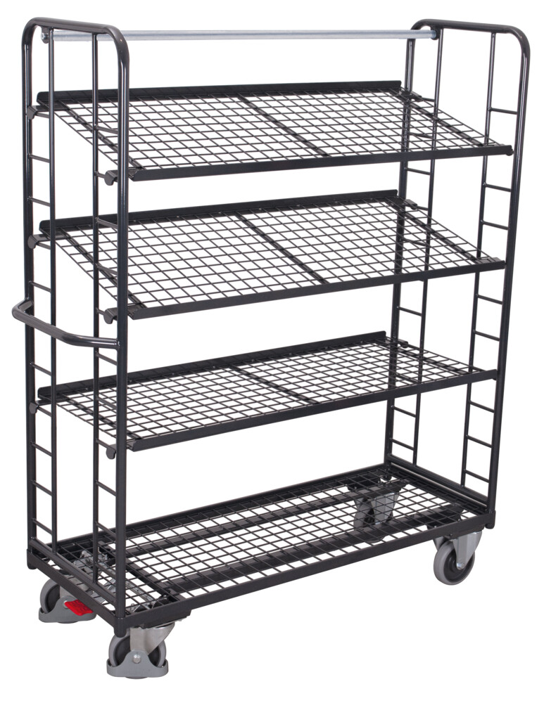 Shelf trolley with 4 mesh shelves Shelf trolley with 4 mesh shelves