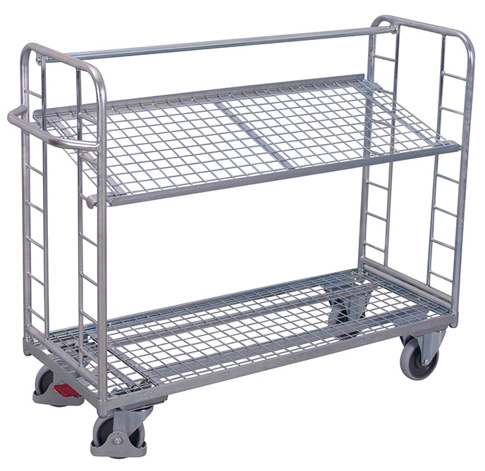 Shelf trolley with 2 mesh shelves, galvanised Shelf trolley with 2 mesh shelves, galvanised