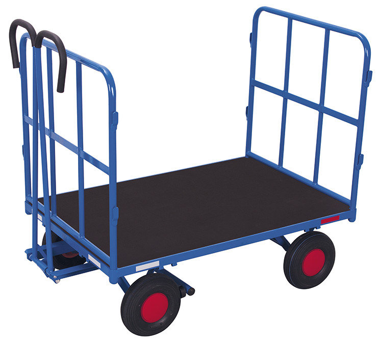 Hand platform trolley with 2 tubular grid side walls