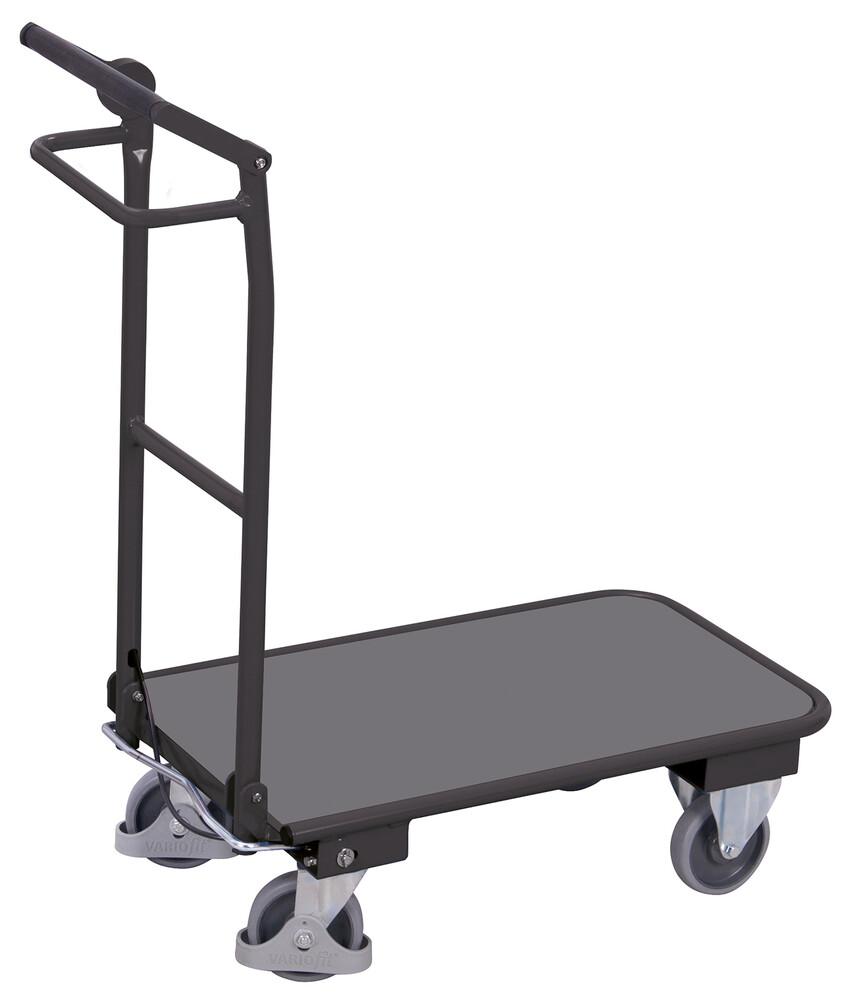 Folding push bar trolley with dead man’s brake