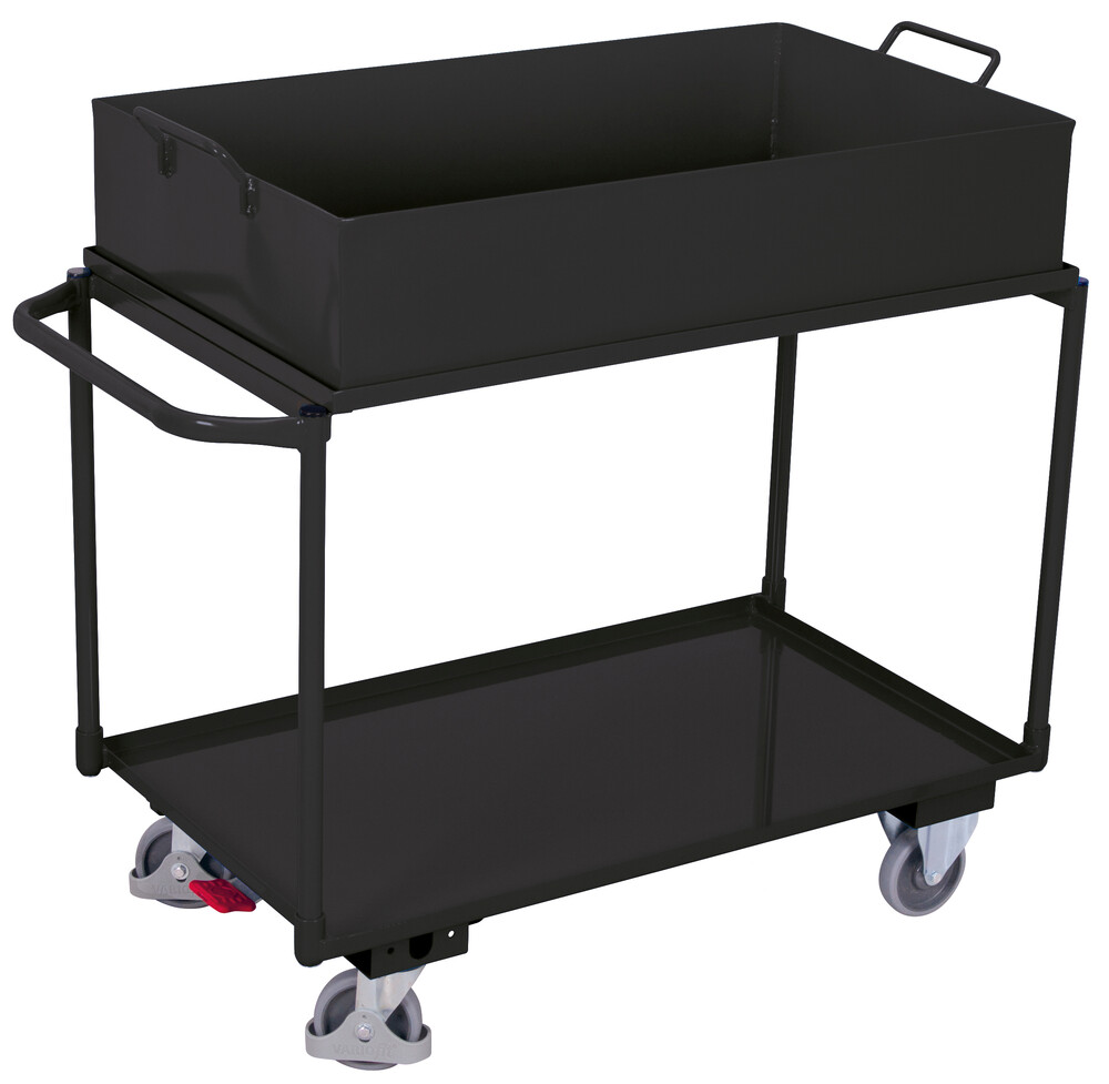 Table trolley with 2 load surfaces and removable steel-sheet pan