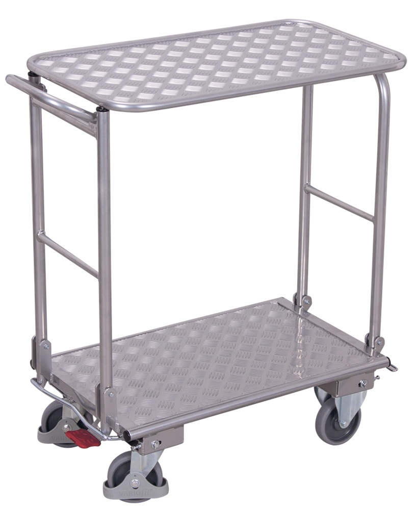 Aluminium folding push bar trolley with 2 shelves