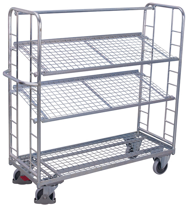 Shelf trolley with 3 mesh shelves, galvanised Shelf trolley with 3 mesh shelves, galvanised