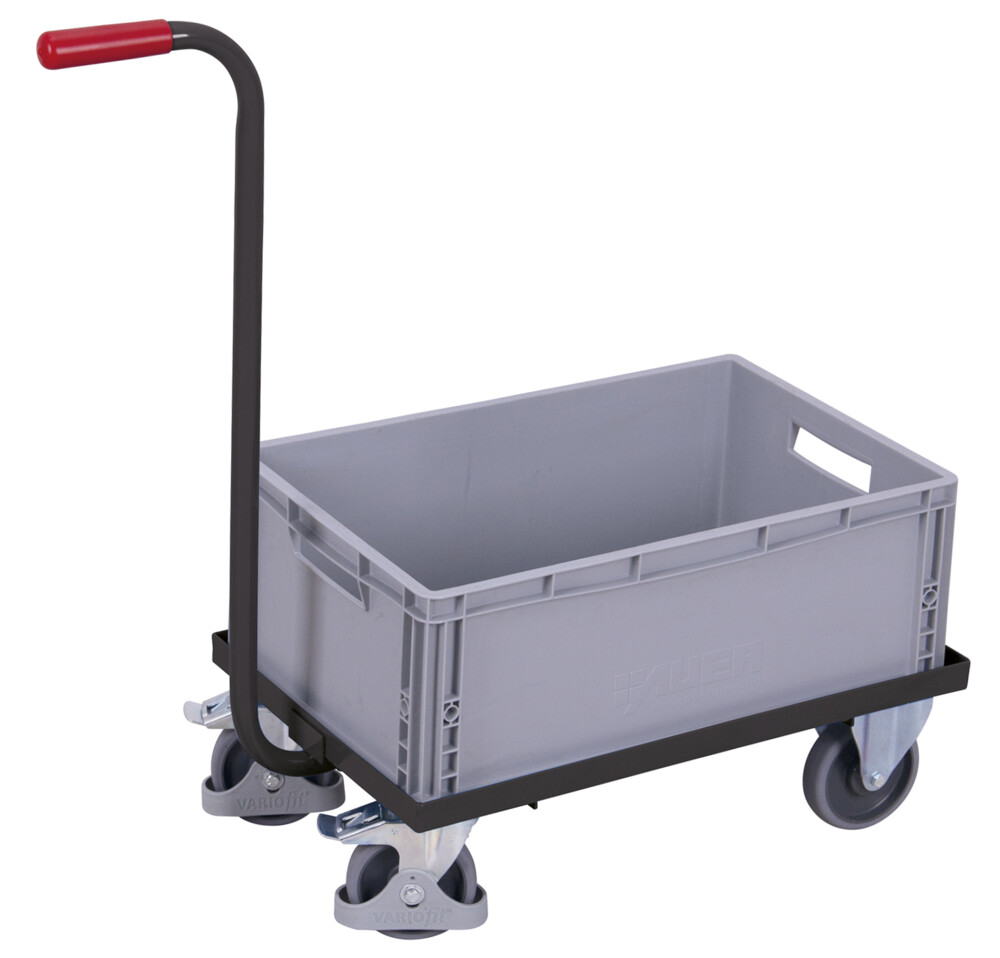 Push-handle dolly with plastic crate Push-handle dolly with plastic crate