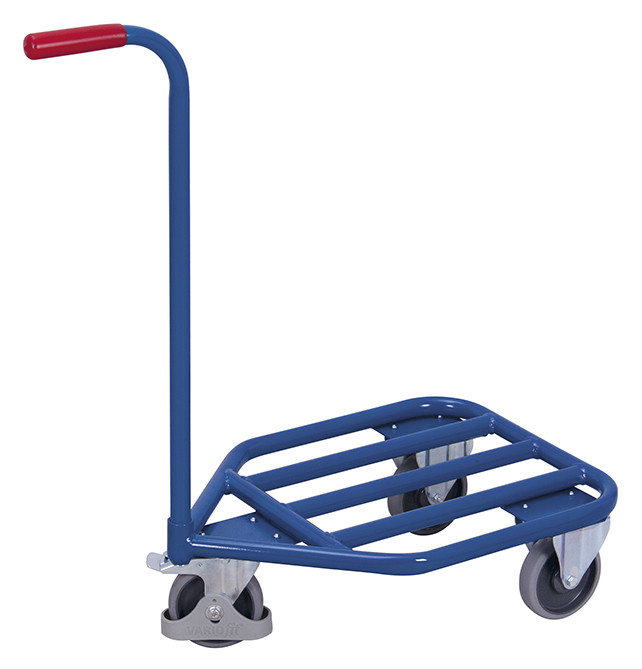 Push-handle dolly with tubular steel load surface Push-handle dolly with tubular steel load surface
