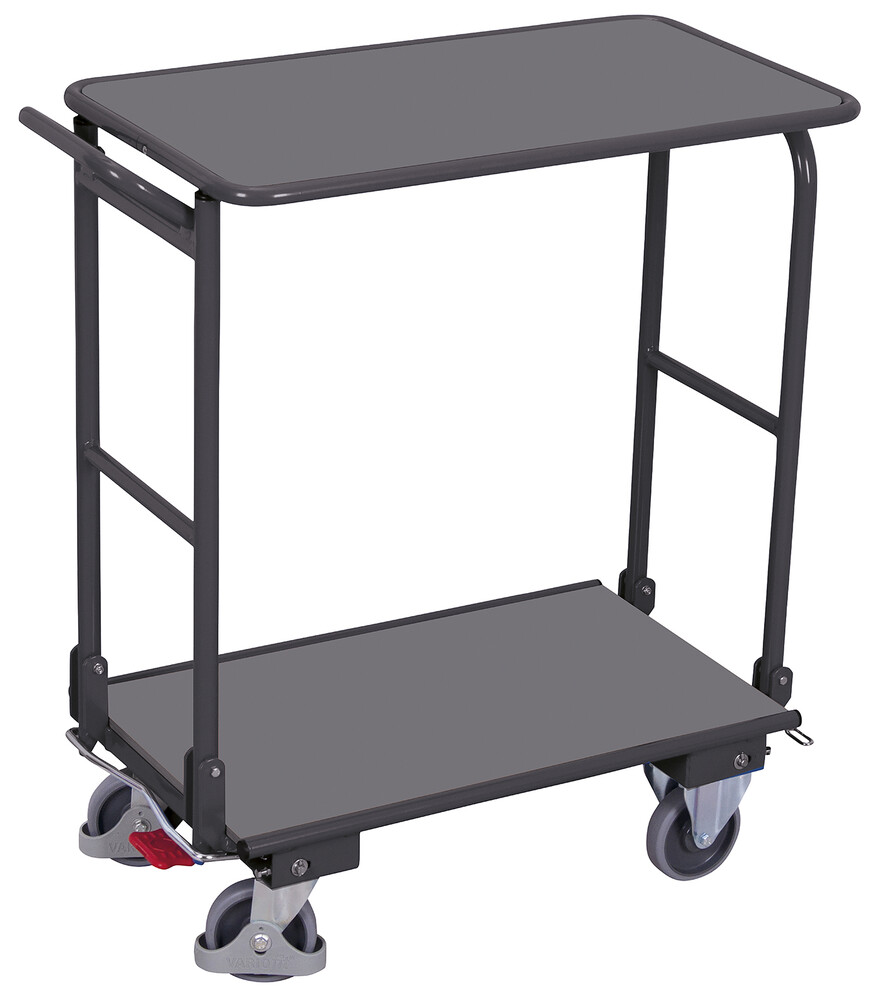 Folding push bar trolley with 2 shelves