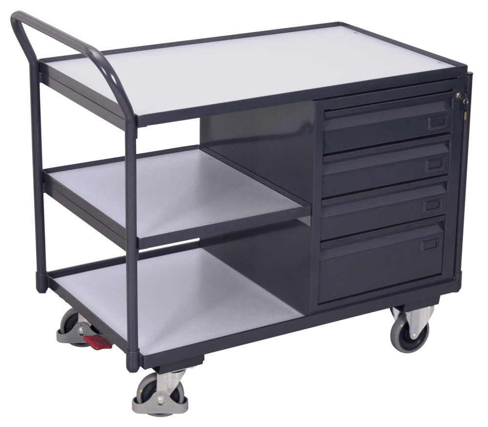 ESD workshop trolley with 3 load surfaces ESD workshop trolley with 3 load surfaces